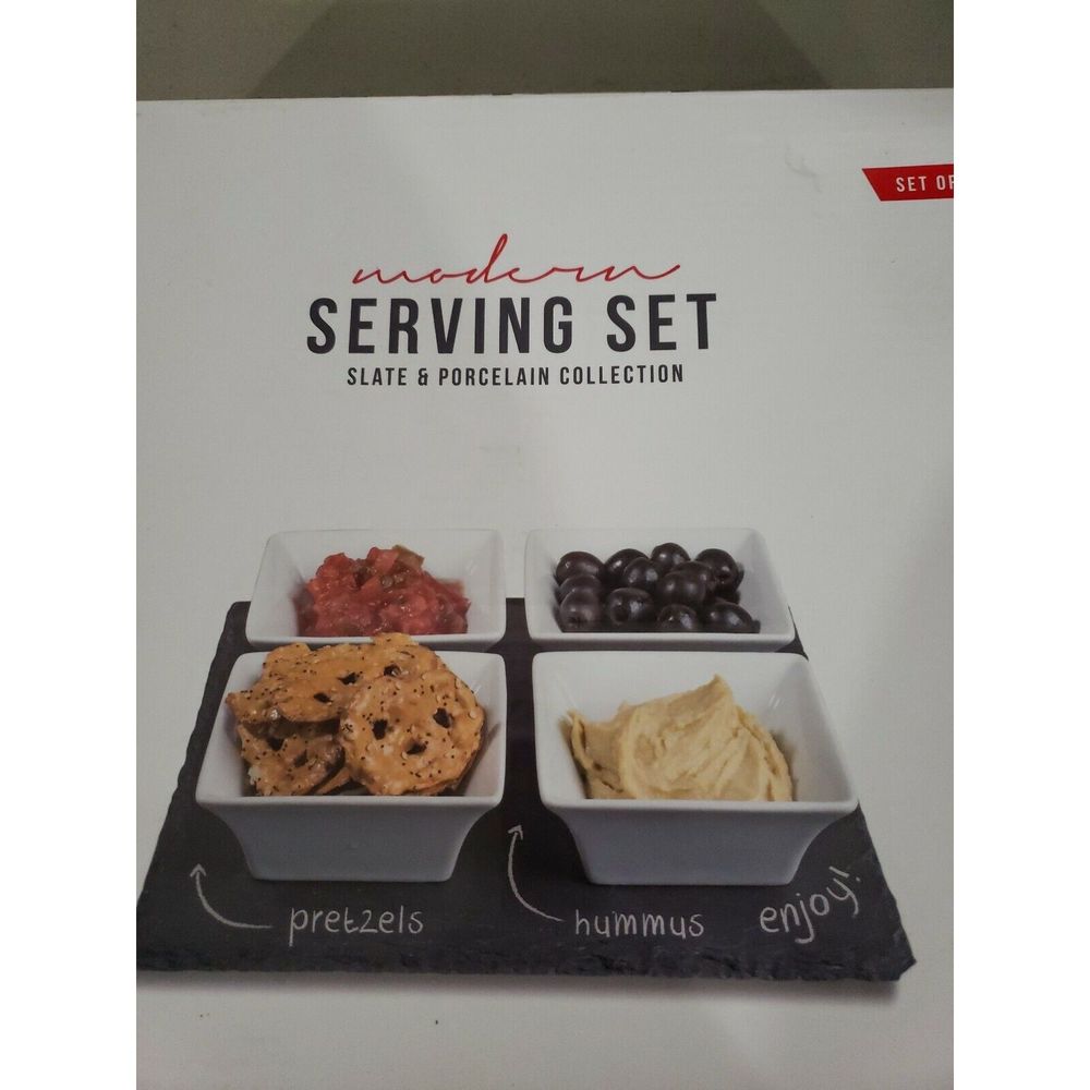 Tapas O dourves Modern Serving Set Slate & Porcelain Collection Set of 5